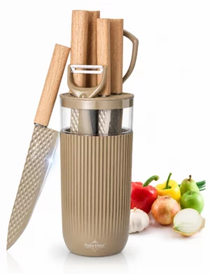 Swiss Haus – 8-delers knivsett med knivblokk - Beige